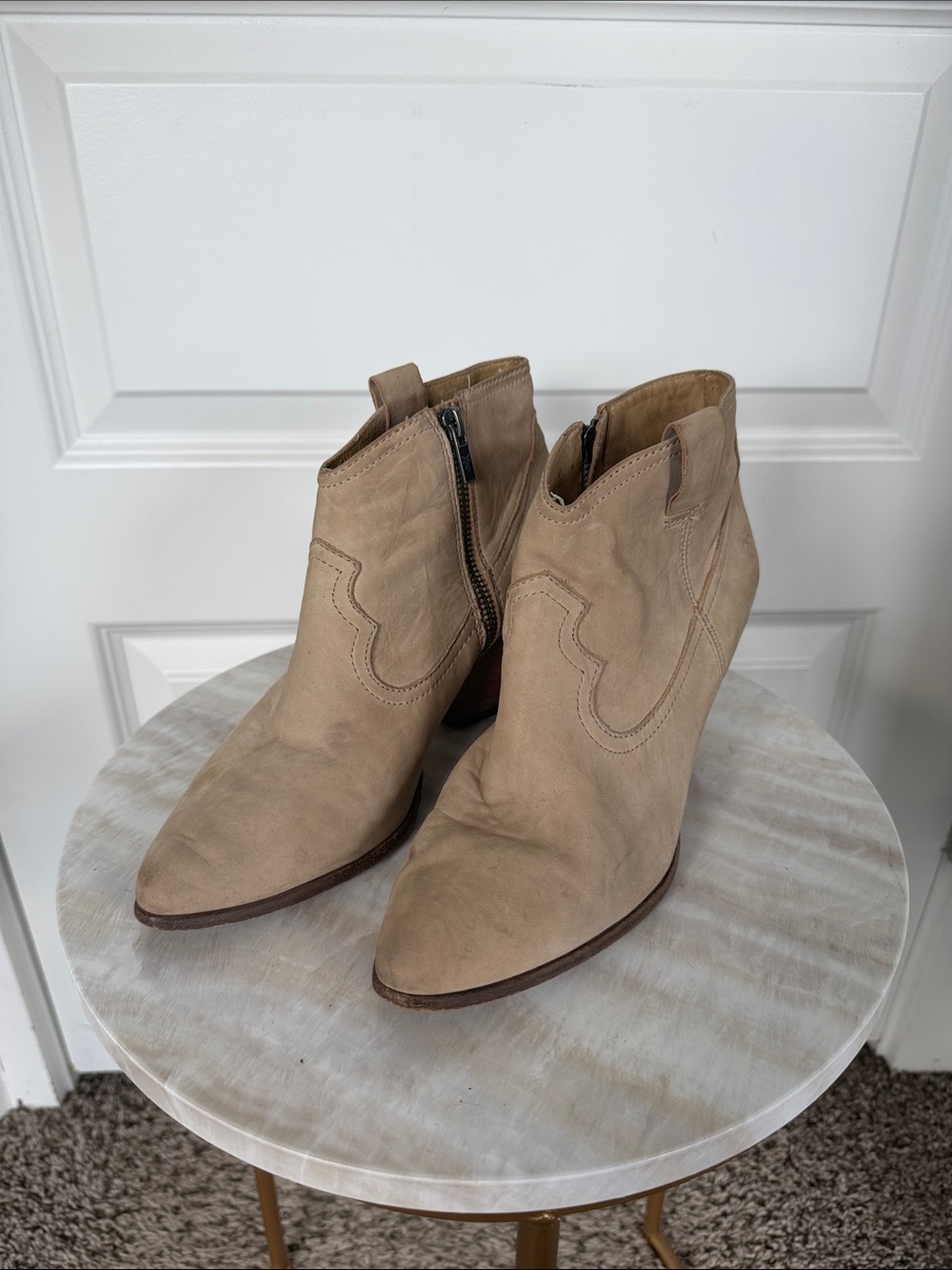 Frye Taupe Suede Ankle Boots with Side Zip